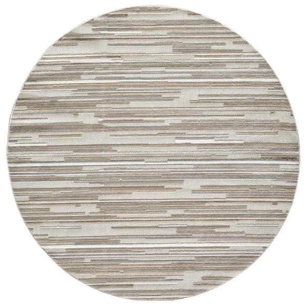 Homeroots 8 ft. Round Gray Abstract Striped Indoor or Outdoor Area Rug 473687 - main